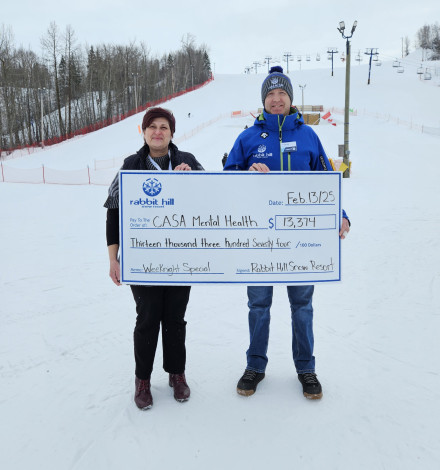 Rabbit Hill General Manager presenting a promotional cheque to a charity Rabbit Hill General Manager presenting a promotional cheque to a charity